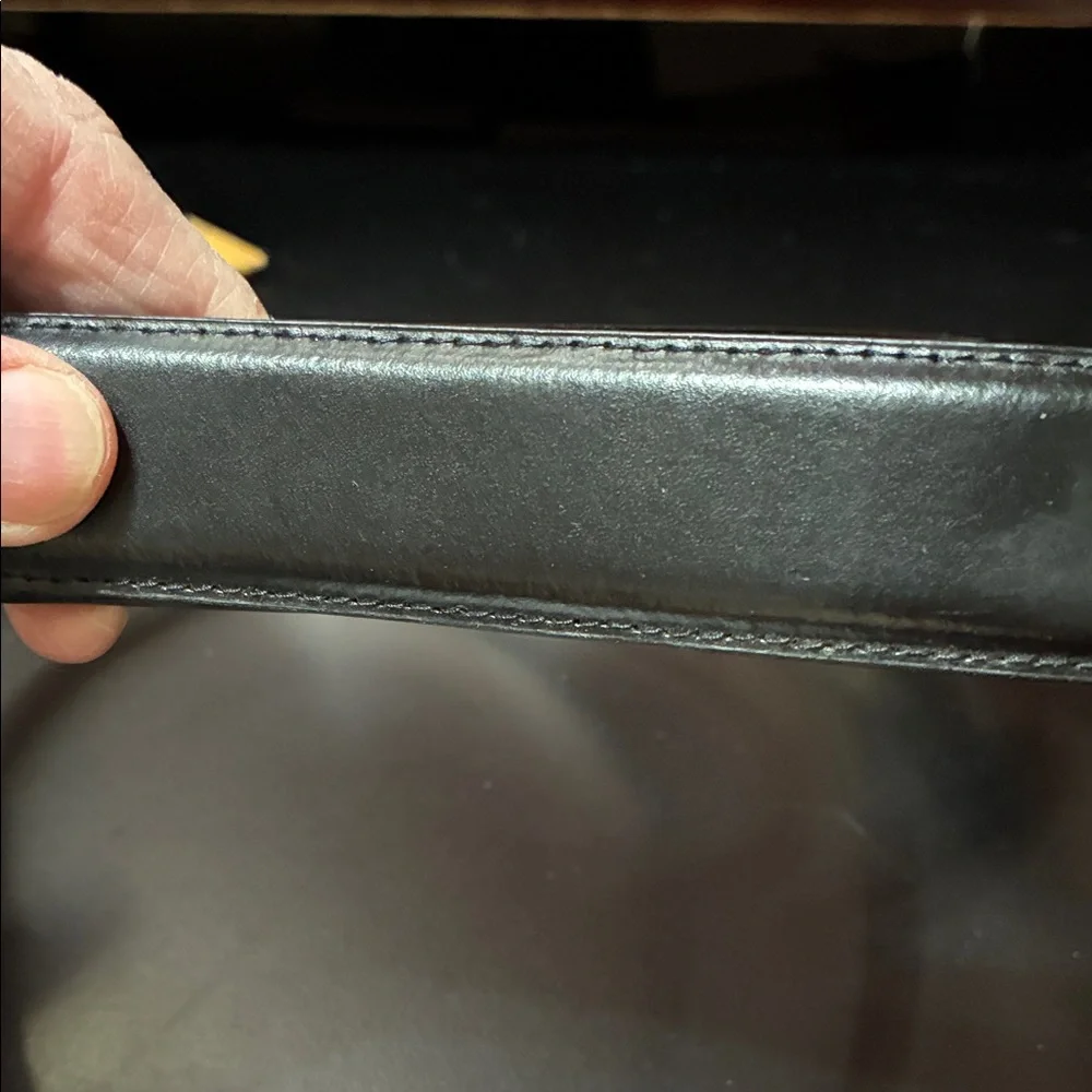 Men's vintage Black Leather Belt with Gold Buckle